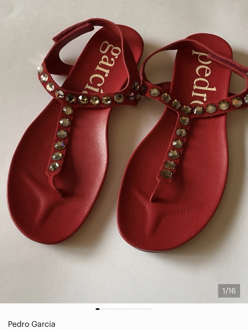 Pedro Garcia Red Crystal T-Strap Sandals